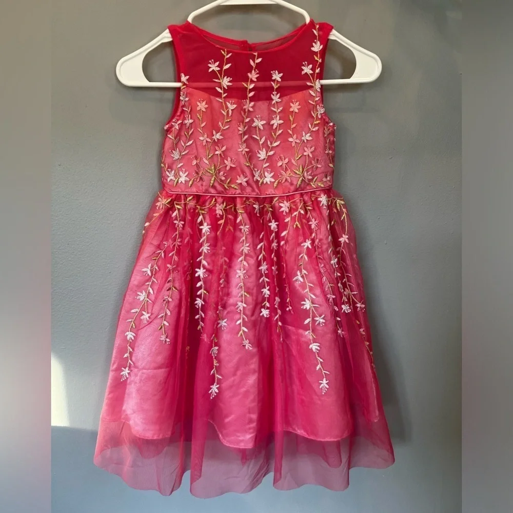 Joan Michelle embroidered Pink fashion party Dress for girls/size 5